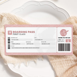 Carte d'embarquement rose voyage avion cadeau bill
