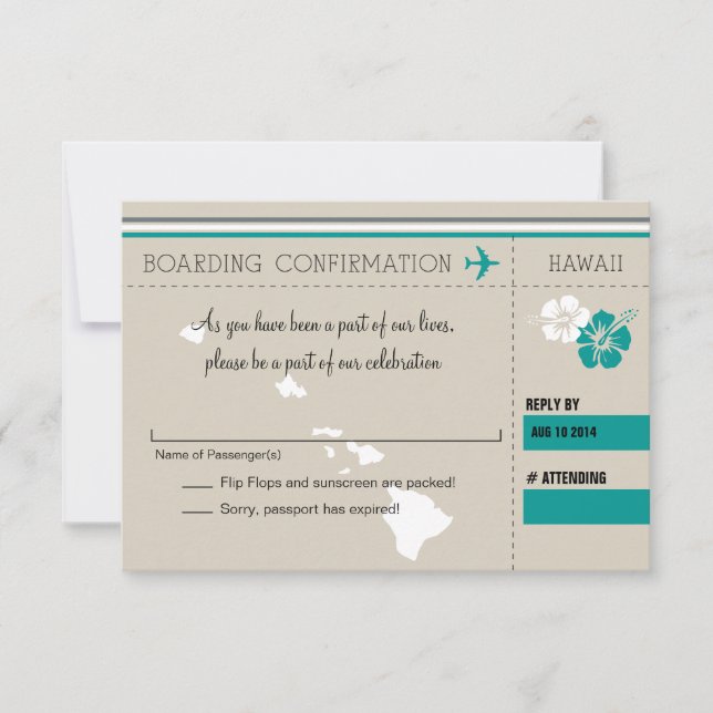 Carte d'embarquement RSVP à HAWAII (Devant)