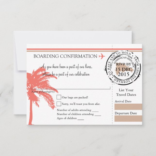 Carte d'embarquement RSVP à la République Dominica (Devant)