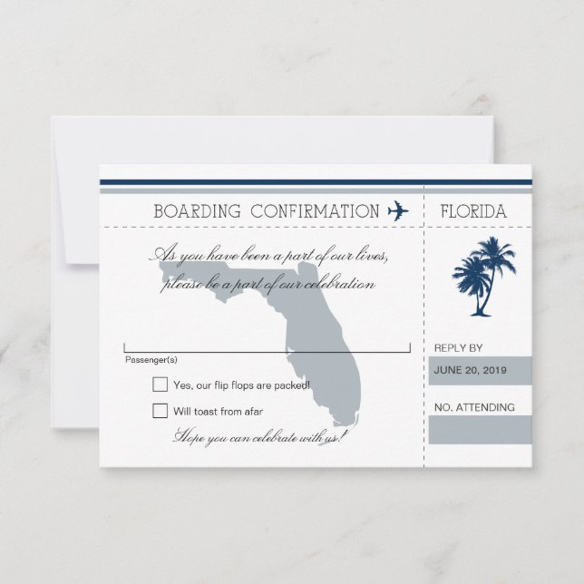 Carte d'embarquement RSVP pour Floride Bleu et Gri (Devant)