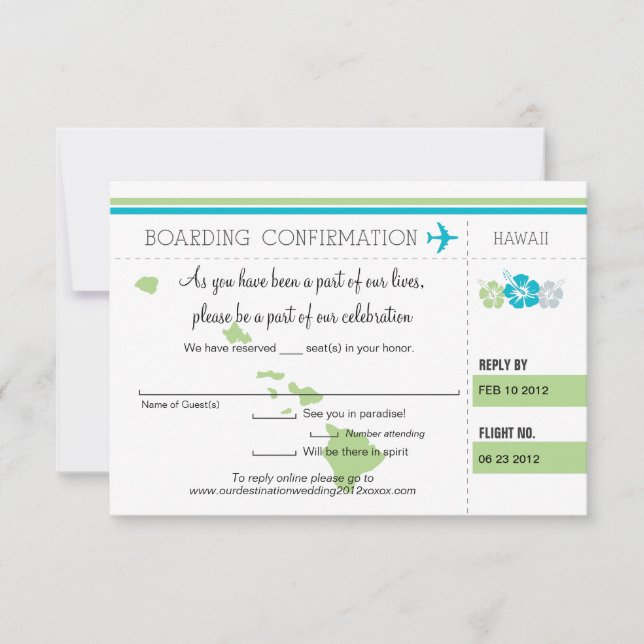 Carte d'embarquement RSVP pour Hawaï (Devant)