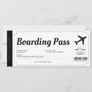 Carte d'embarquement surprise Billet de voyage en 