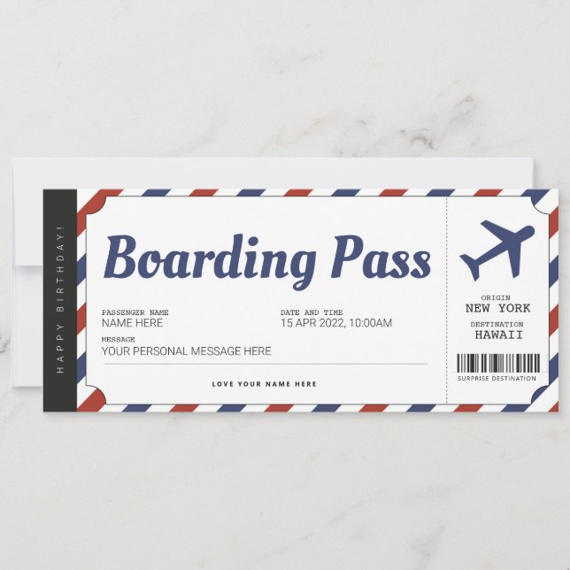 Carte d'embarquement surprise Cadeau de billet d'a (Devant)