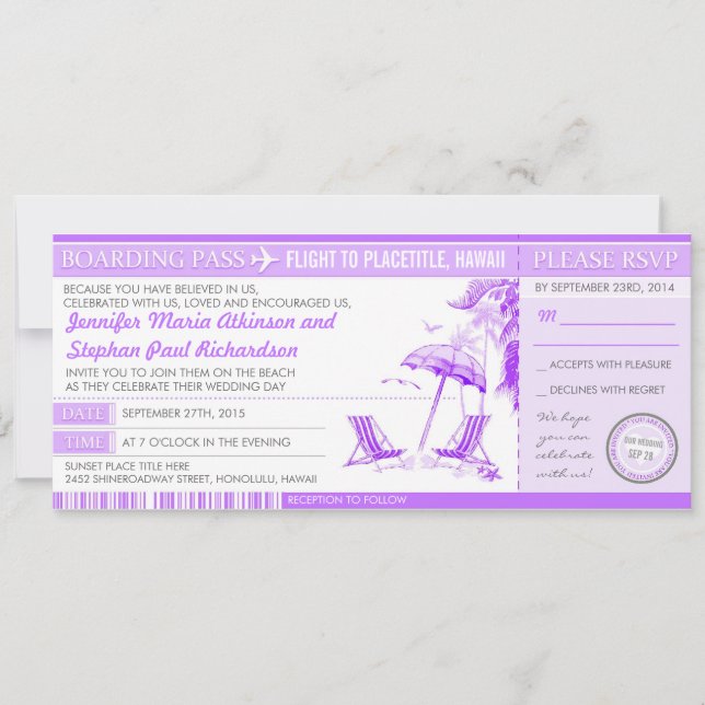carte d'embarquement violet billets invitations ma (Devant)