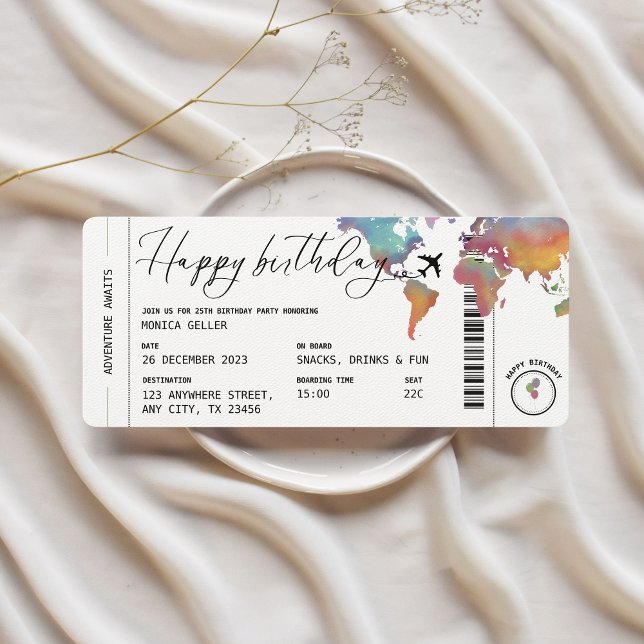 Carte d'embarquement Voyage Thème Adulte Anniversa (Boarding Pass Birthday Party Invitation)