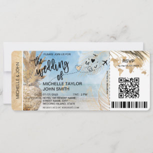 Carte d'embarquement World Map Île Plage RSVP QR c