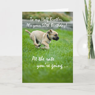 Carte Demi-frère, 50e anniversaire Puppy Running