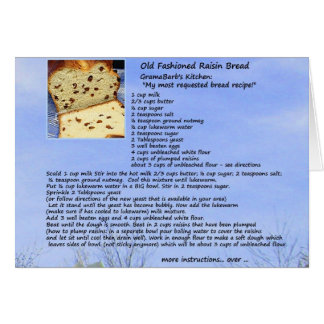 Carte démodée de recette de pain de raisin sec