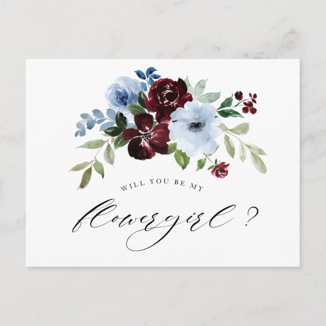 carte demoiselle d'honneur burgundy bleu poussiére (Devant)