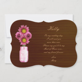 Carte Demoiselle d'Honneur en pot Mason Rose Rusti
