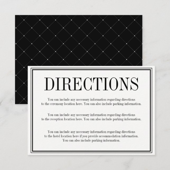 Carte d'encart de directions simple et élégante (Devant / Derrière)