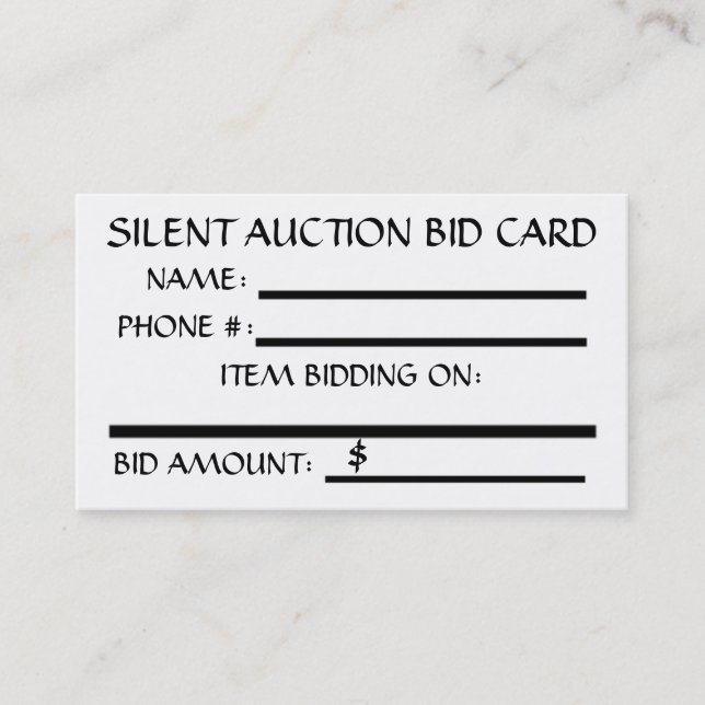 Carte d'enchère Silent Auction (Blanc) (Devant)