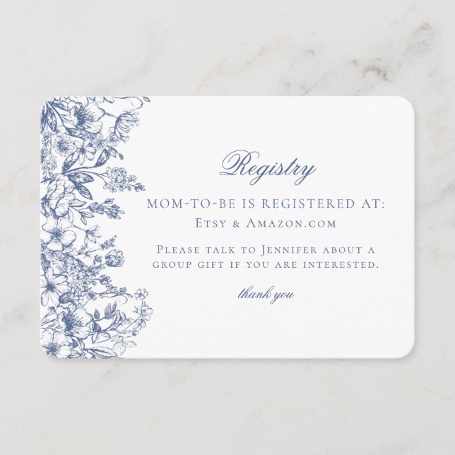 Carte d'enregistrement pour bébé Floral Blue Chino (Devant)