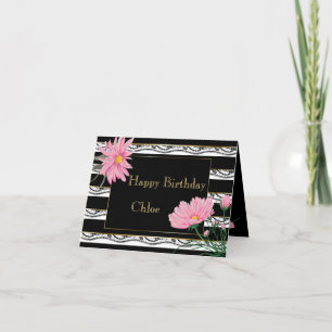 Carte Dentelle d'anniversaire et rayures noires avec mar