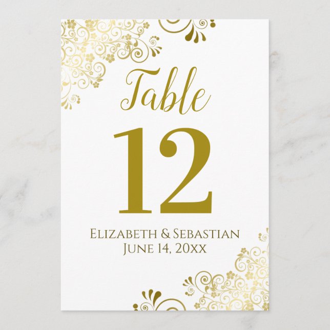 Carte Dentelle d'or sur blanc Grand Mariage Numéro de ta (Devant)