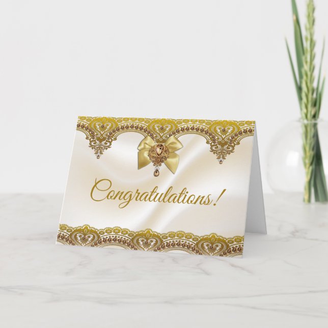 Carte Dentelle d'or sur Satin Juif Mariage Félicitations (Devant)