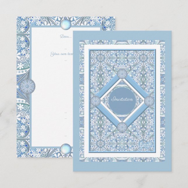 Carte Dentelle en céramique bleu clair (Devant / Derrière)