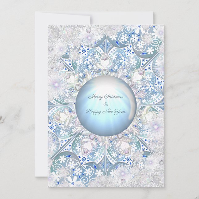 Carte Dentelle en céramique bleu clair & flocon de neige (Devant)