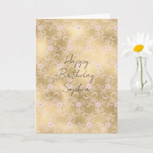 Carte Dentelle Florale Rose Or