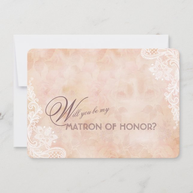 Carte Dentelle Rose Vieux Mariage de papier Matron d'hon (Devant)