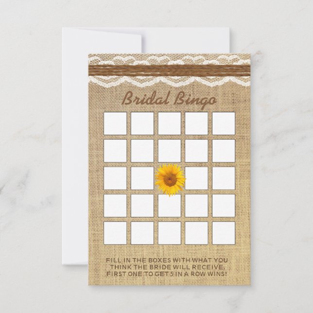 Carte Dentelle & Twin Sunflower Fête des mariées Bingo (Devant)