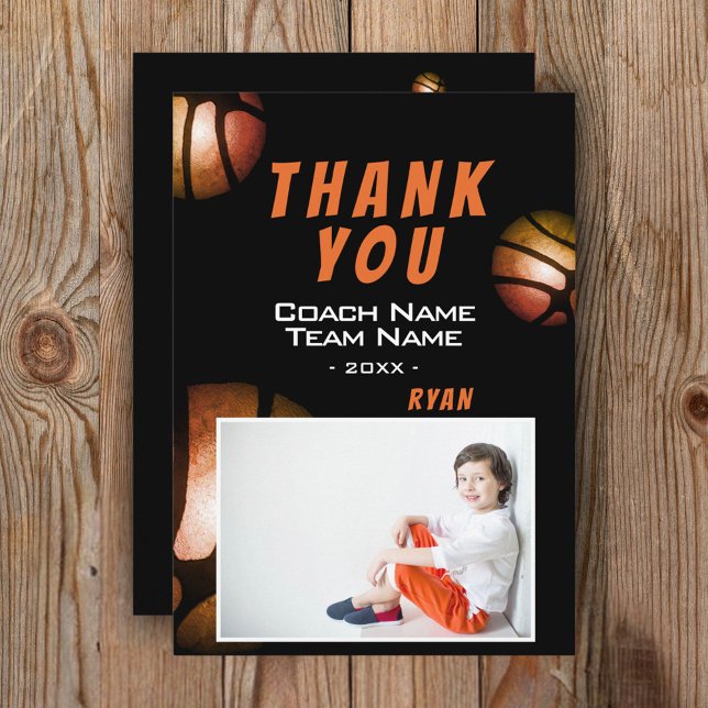 Carte d'entraîneur de Merci photo de basket modern (Créateur téléchargé)