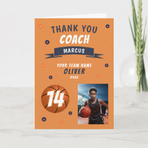 Carte d'entraîneur Merci photo de balle de basket 