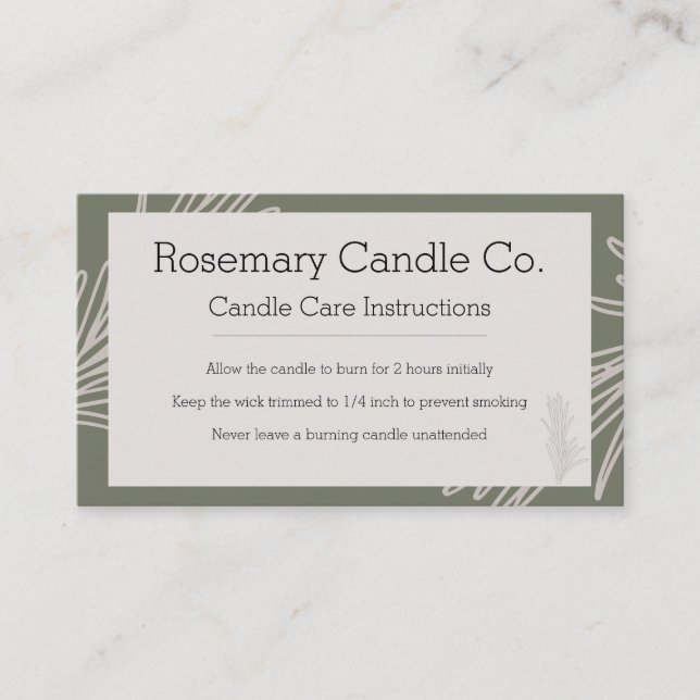 Carte d'entretien aux bougies Rosemary Apothecary  (Devant)