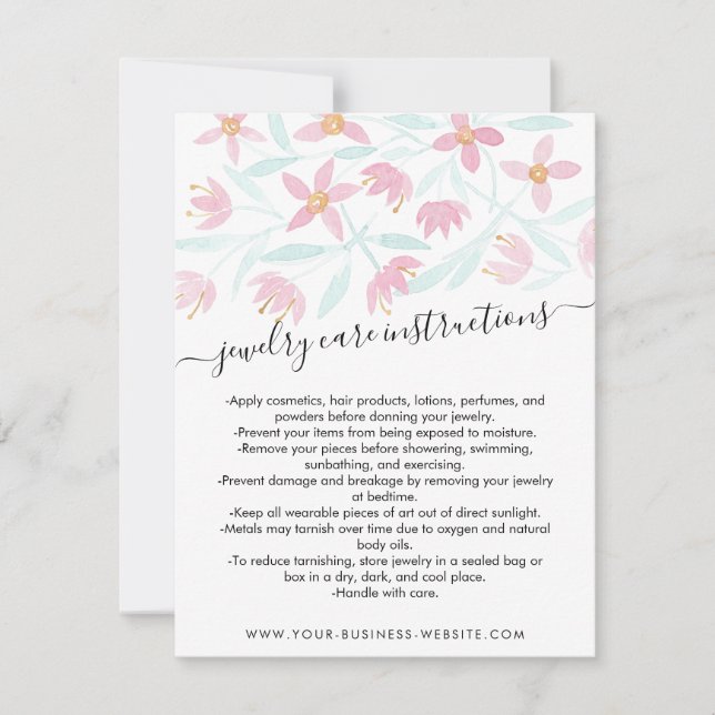 Carte d'entretien pour bijoux en aquarelle rose (Devant)