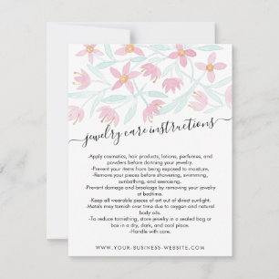 Carte d'entretien pour bijoux en aquarelle rose