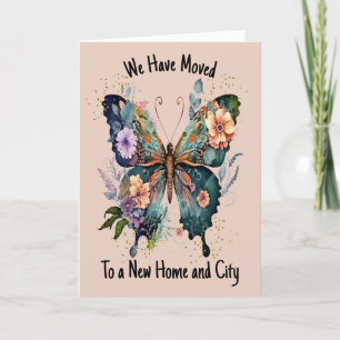 Carte déplacée avec papillon et fleurs