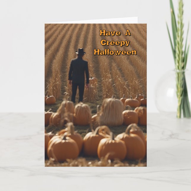 Carte Déplaisant Halloween Homme dans un champ de maïs (Devant)