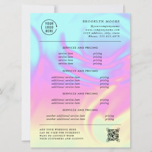 Carte Dépliant tarifaire Opale iridescente holographique
