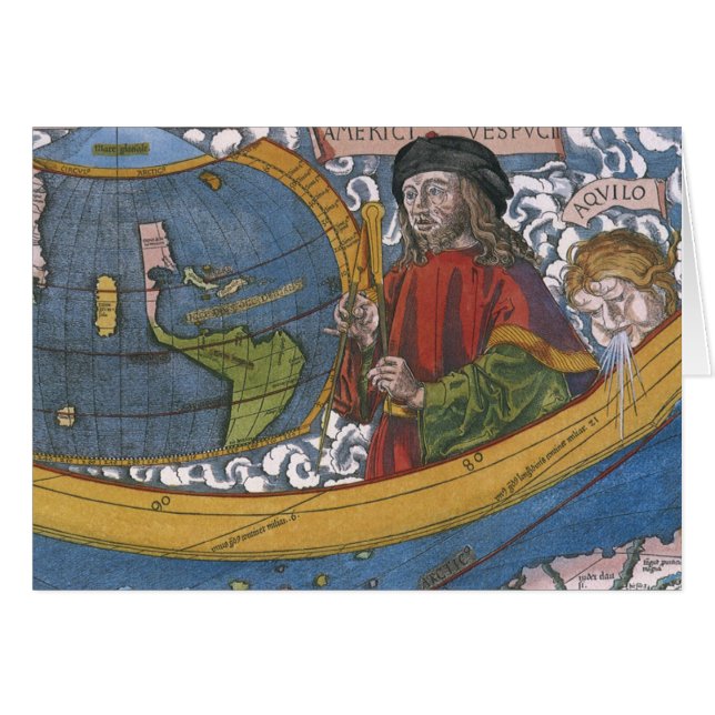 Carte des Amériques avec Explorer Amerigo Vespucci (Devant horizontal)