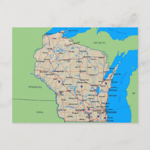 Carte des cartes postales du Wisconsin (vert)