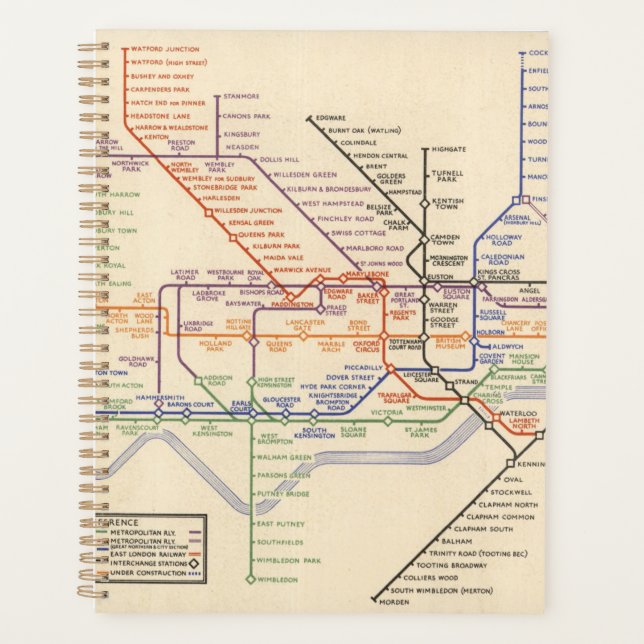 Carte des chemins de fer souterrains de Londres (Devant)