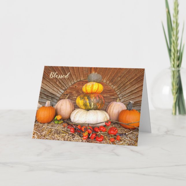 Carte Des citrouilles de Thanksgiving sur une balle de f (Devant)