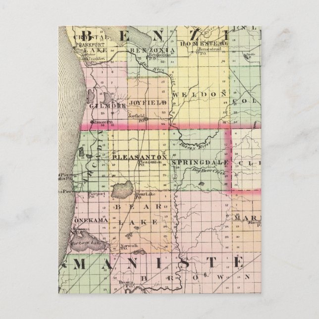 Carte des comtés de Benzie et Manistee, Michigan (Devant)