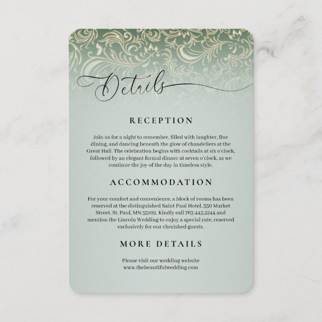 Carte des détails de la réception Green Mariage da (Devant)