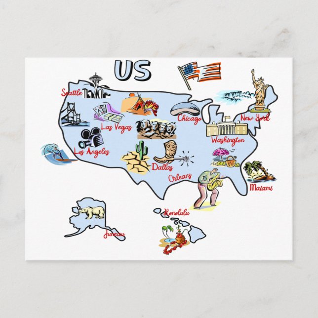 carte des Etats-Unis, attractions, monuments, gran (Devant)