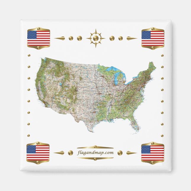 Carte des États-Unis + Magnet des drapeaux (Devant)