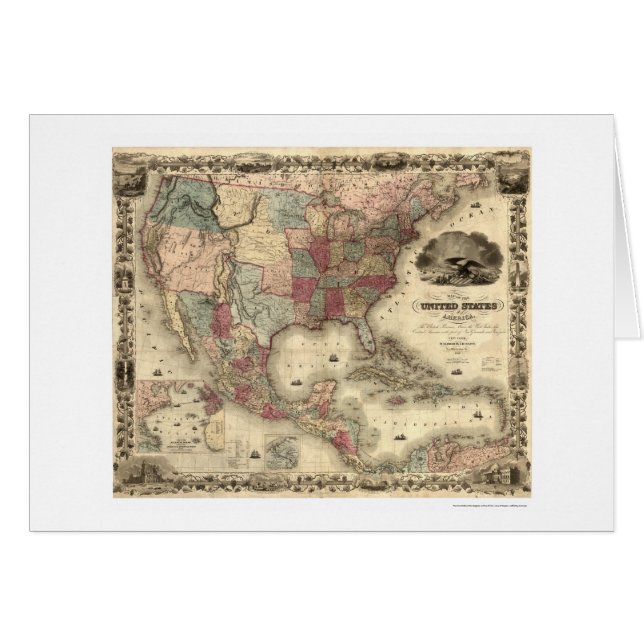 Carte des Etats-Unis par Colton 1850 (Devant horizontal)