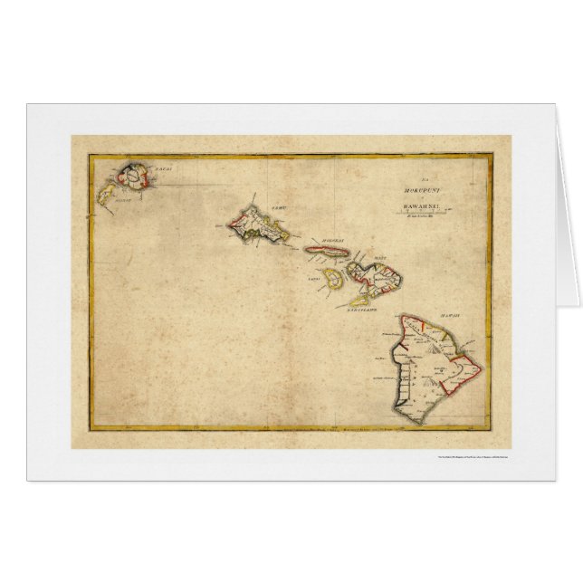 Carte des îles hawaïennes par Kalama 1837 (Devant horizontal)