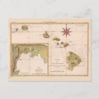 "Carte des Isles Sandwich", Vintage Karte von Hawa