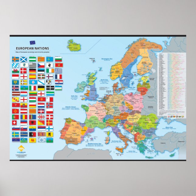 Carte des Nations d'Europe (mehrsprachig) Poster (Vorne)