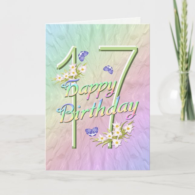 Carte des papillons et fleurs du 17e anniversaire (Devant)