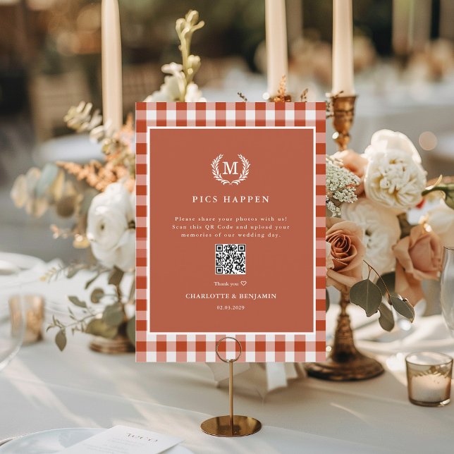 Carte DES PHOTOS SE PRODUISENT ! Galerie de Mariages de  (PICS HAPPEN! QR Code Brown Gingham Wedding Gallery )