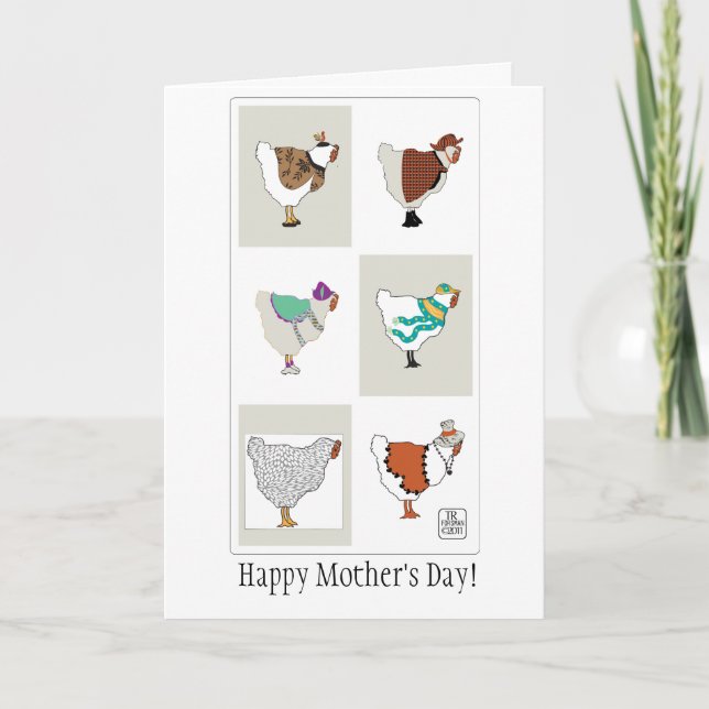 Carte des poules habillées pour la fête des mères (Devant)