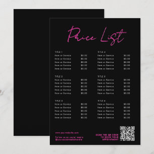 Carte des prix de beauté rose et noir Neon Menu Co