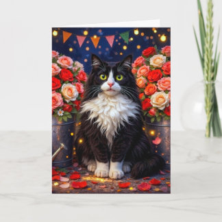 Carte Des seaux de roses, chat